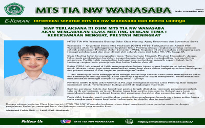 SIAP TERLAKSANA !!! OSIM MTS TIA NW WANASABA AKAN MENGADAKAN CLASS MEETING DENGAN TEMA : KEBERSAMAAN MENGUAT, PRESTASI MENINGKAT